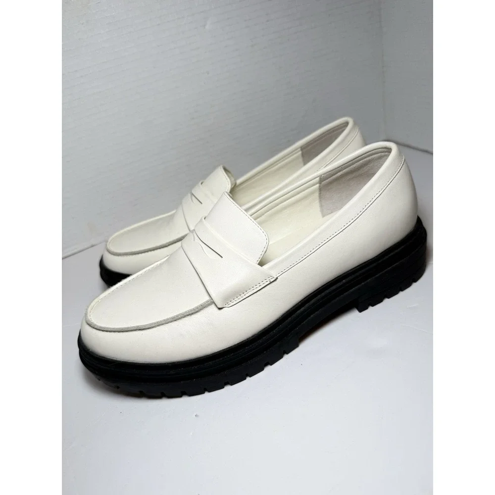 Quince Italian Leather Lug Sole Loafer In Bone Women's Sz 9